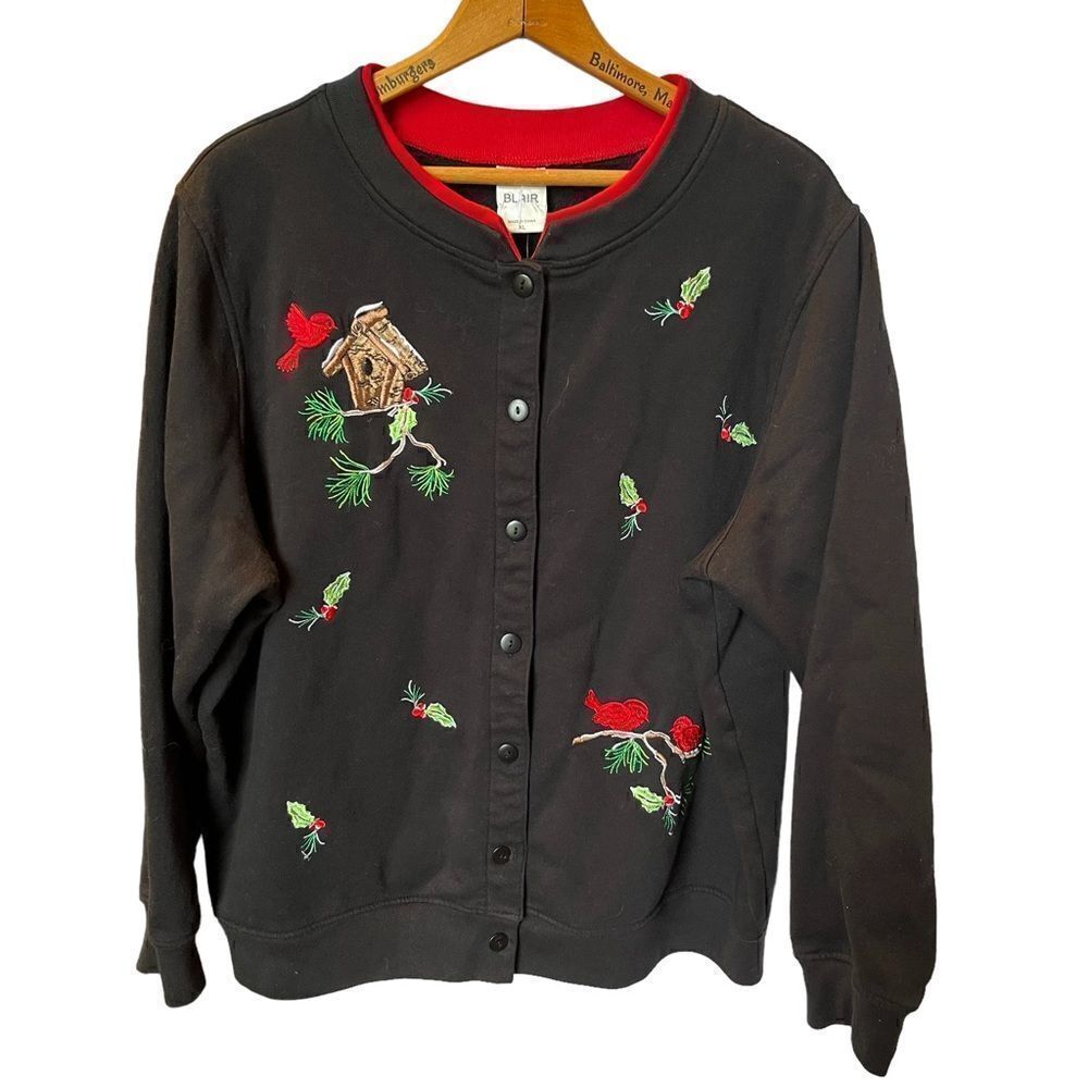 Blair Women's Holiday Cardigan Sweatshirt XL black/red multi